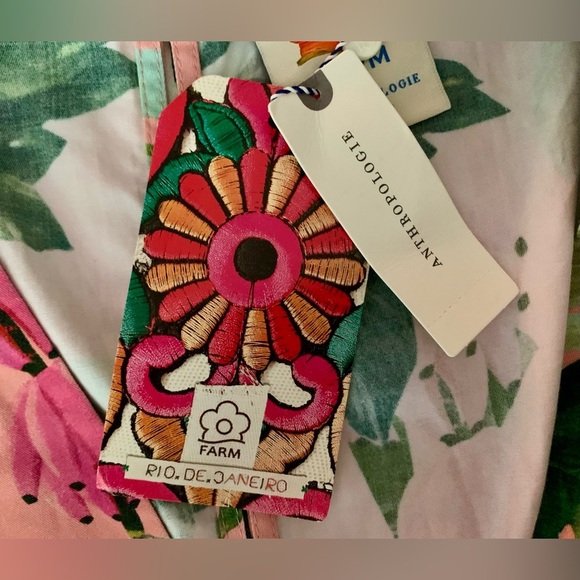 Farm Rio x Anthropologie XS NWT Deep-V Wide Leg Jumpsuit Tropical Floral Pink - Picture 11 of 17